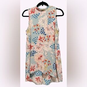 B4.29 PRIMARK Floral Sleeveless Zippered & Split Back High Collar Blouse